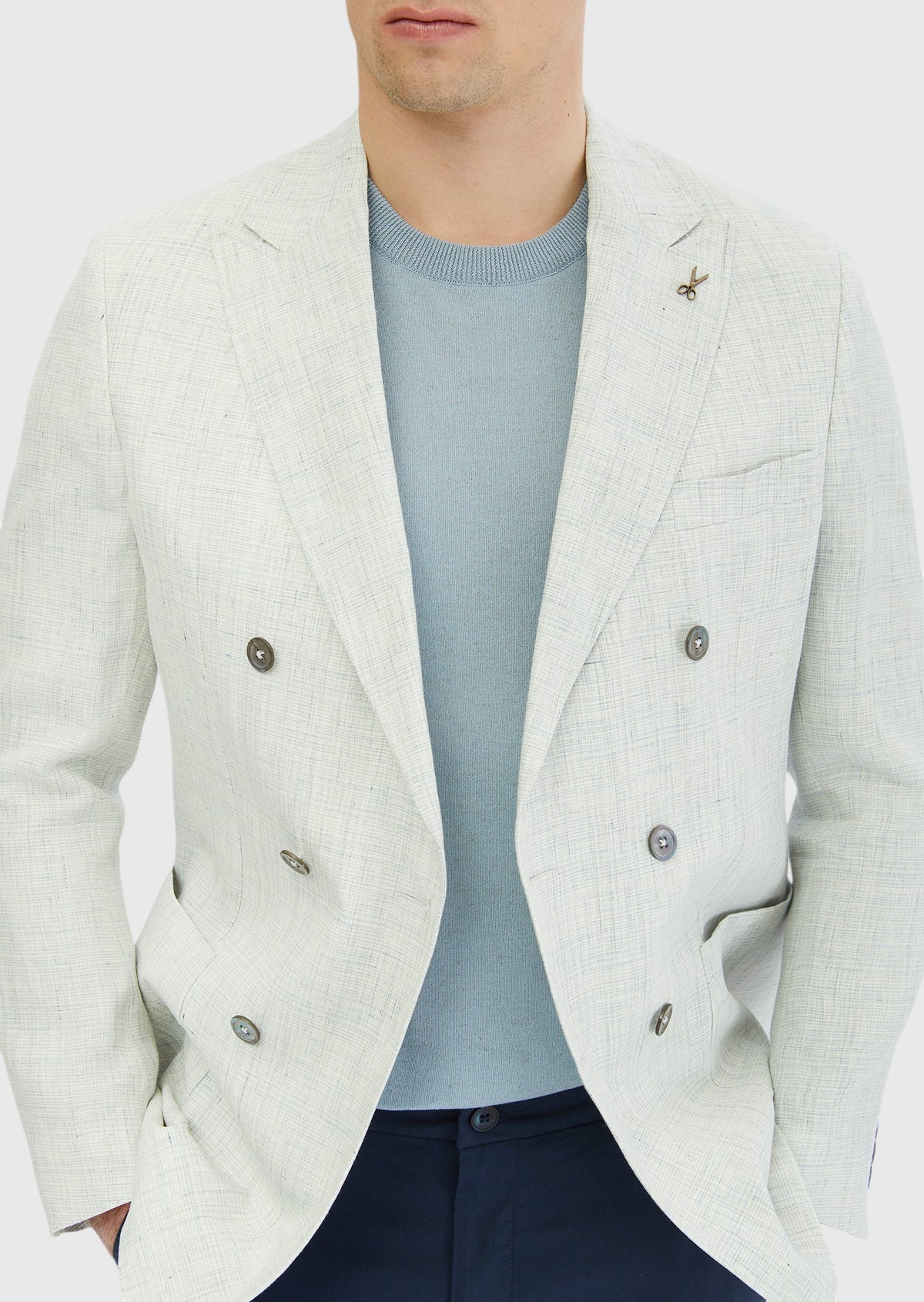 Açık Gri Desenli Zeroweight Slim Fit %100 Keten Ceket