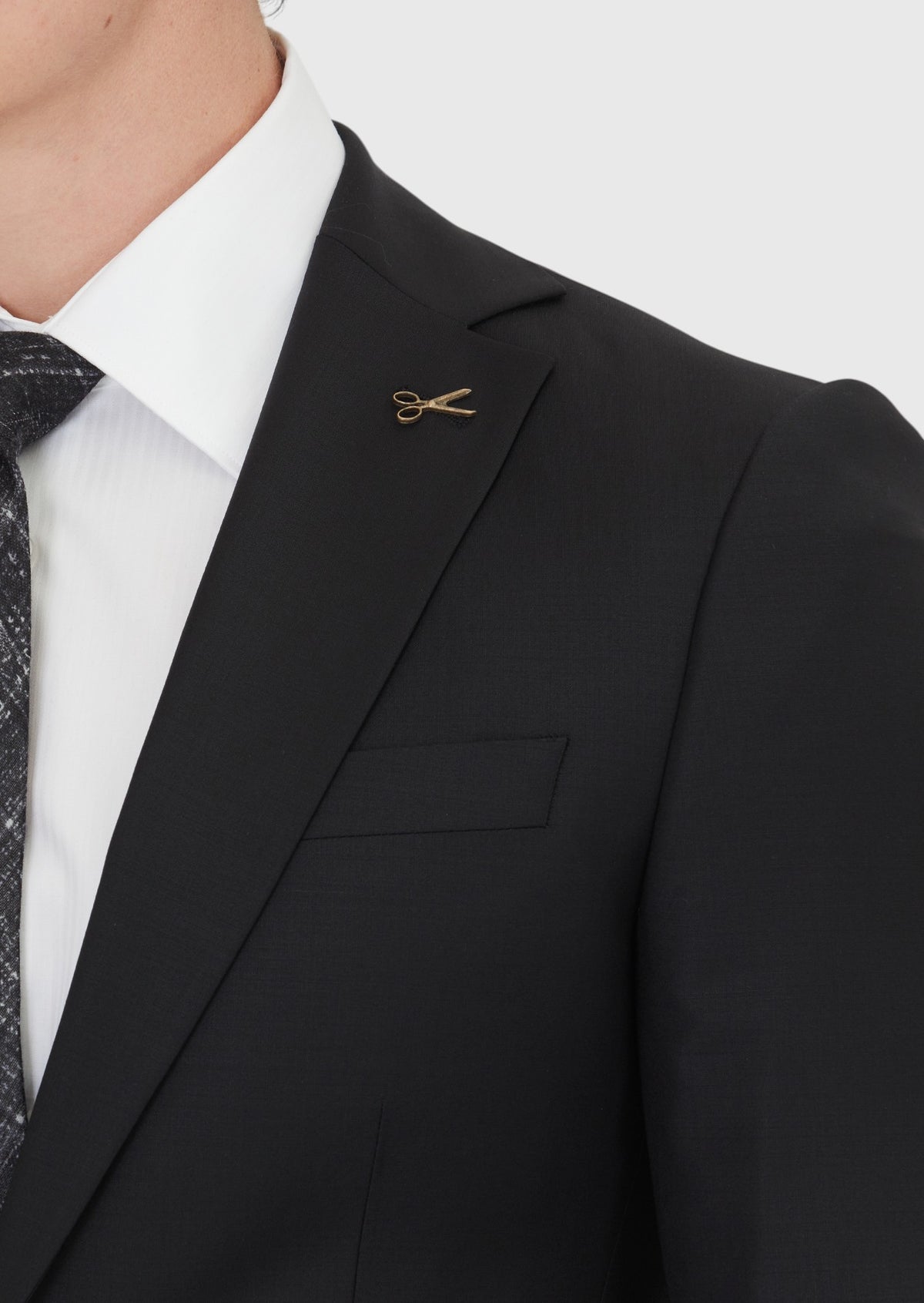 Siyah Düz Modern Fit Yün Karışımlı Takım Elbise