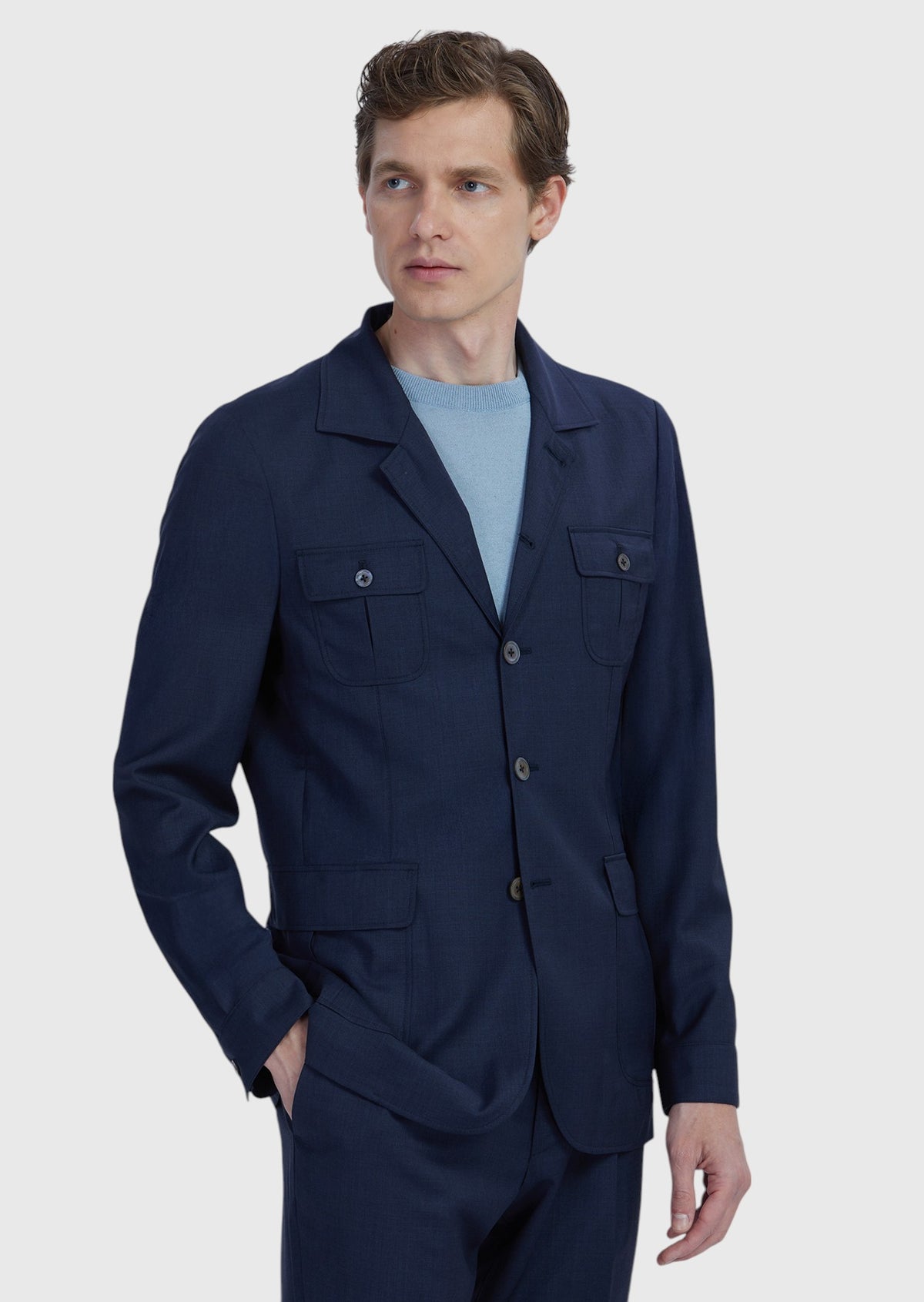 Lacivert Düz Shirt Shoulder Slim Fit %100 Yün Ceket