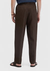 Kahverengi Düz Kumaş Regular Fit Casual %100 Keten Pantolon