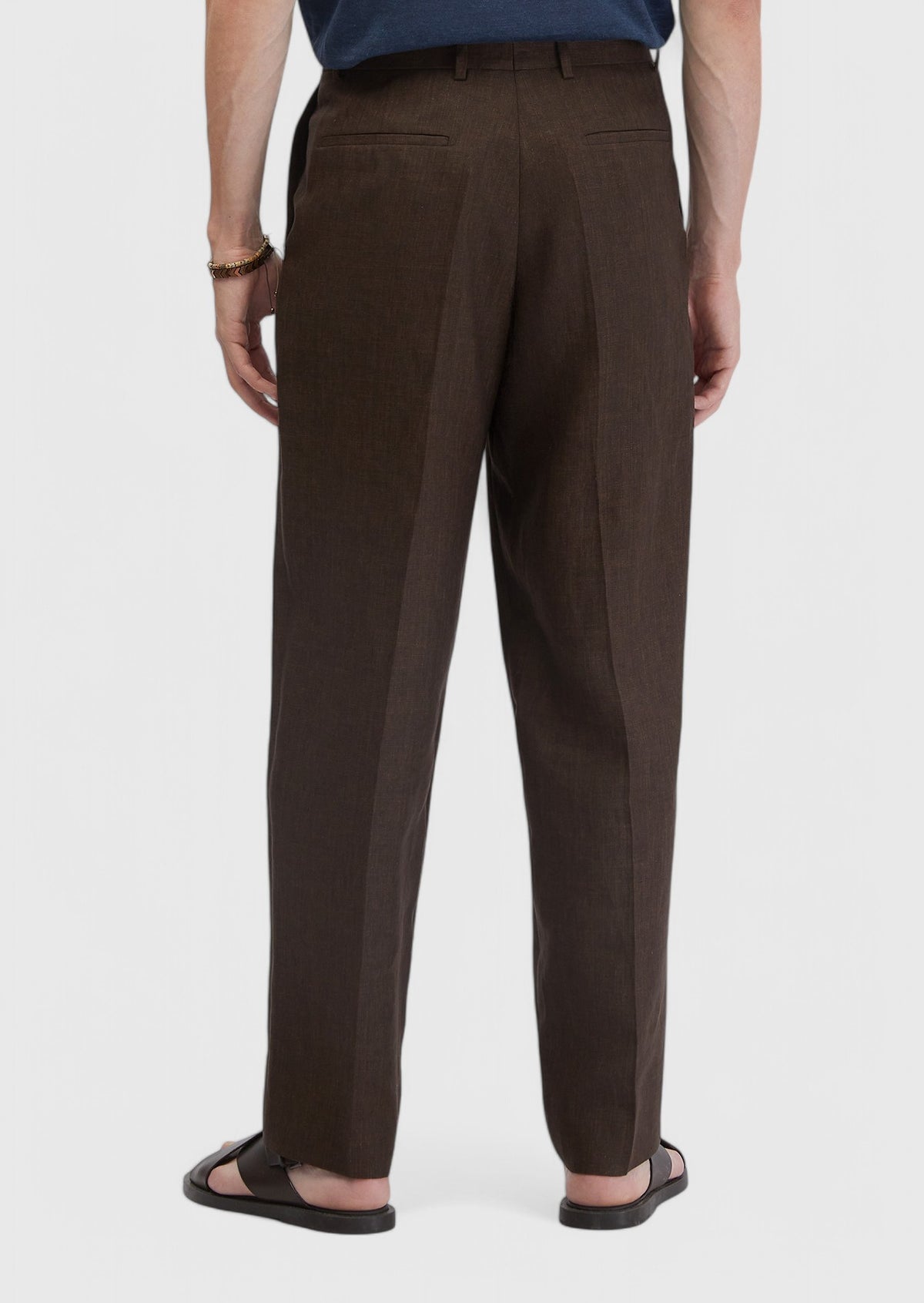Kahverengi Düz Kumaş Regular Fit Casual %100 Keten Pantolon