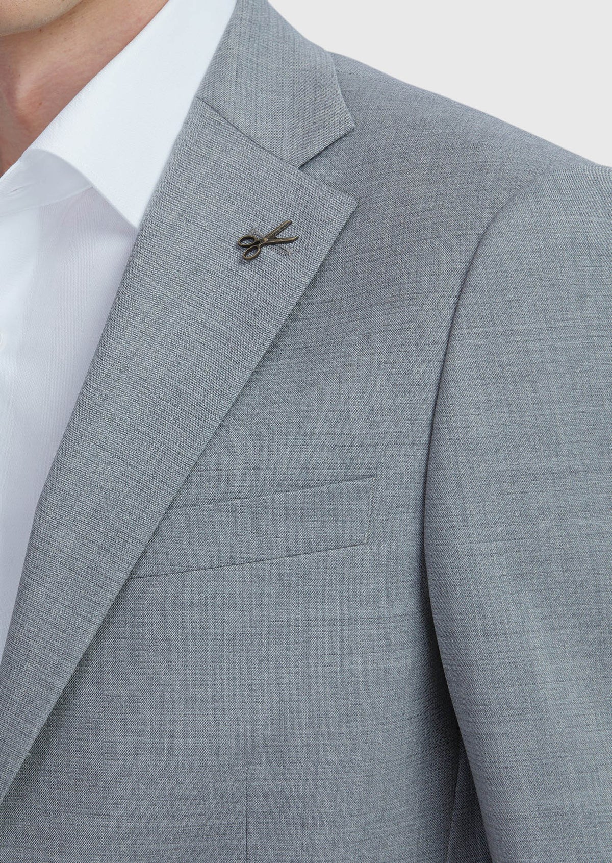 Gri Düz Modern Fit Yün Karışımlı Takım Elbise