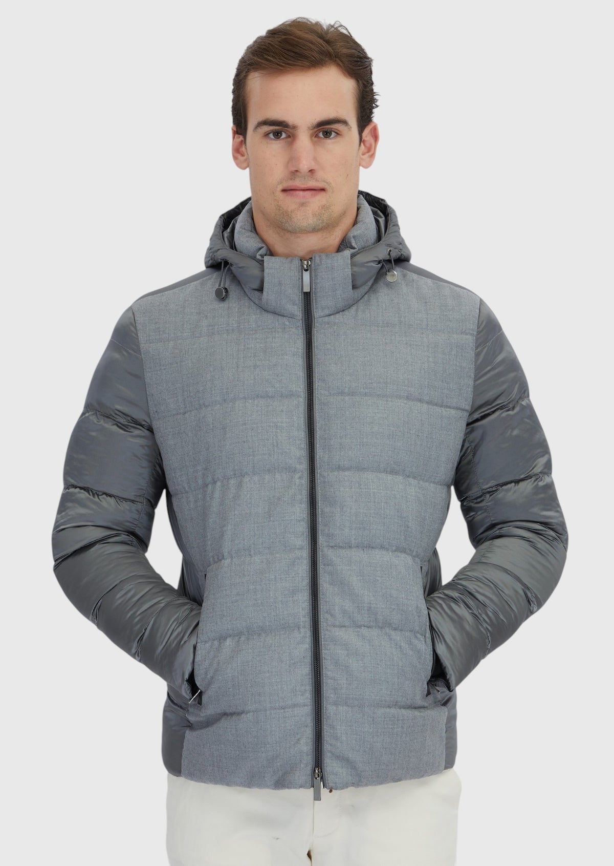 Grey Regular Fit Hooded Weaving Coat