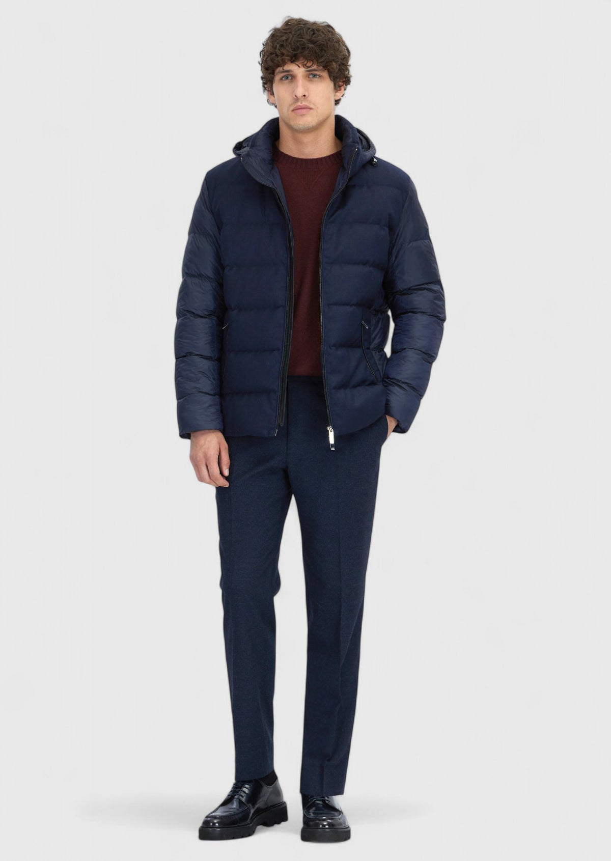 Lacivert Regular Fit Kapüşonlu Casual Dokuma Mont