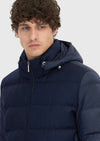 Lacivert Regular Fit Kapüşonlu Casual Dokuma Mont