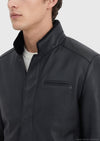 Siyah Regular Fit Dik Yaka Casual Koyun Kürkü Deri Mont