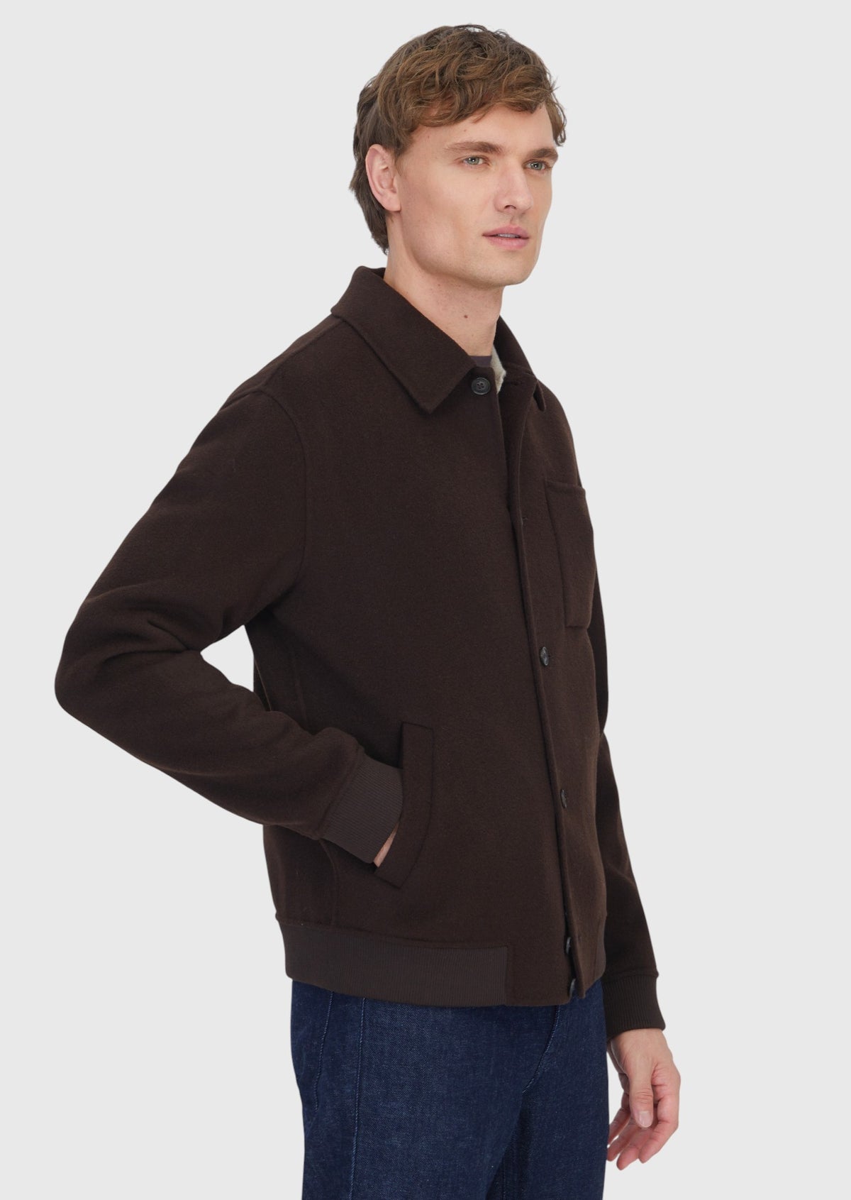 Kahverengi Regular Fit Dik Yaka Casual Örme Mont