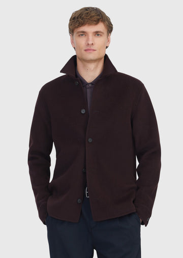 Mürdüm Düz Regular Fit Uzun Dokuma Yün Karışımlı Overshirt