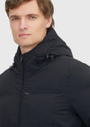 Siyah Regular Fit Kapüşonlu Casual Dokuma Mont