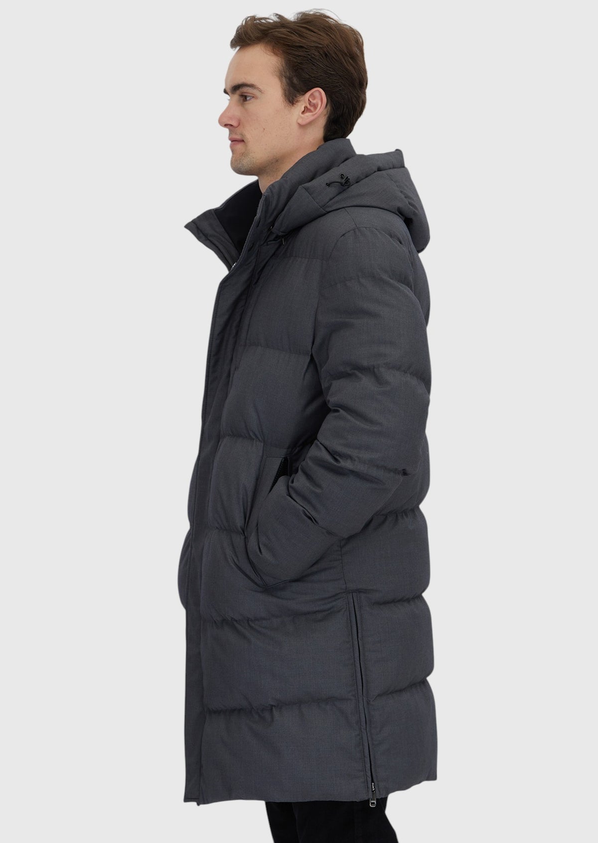 Gri Regular Fit Kapüşonlu Casual Dokuma Kaban