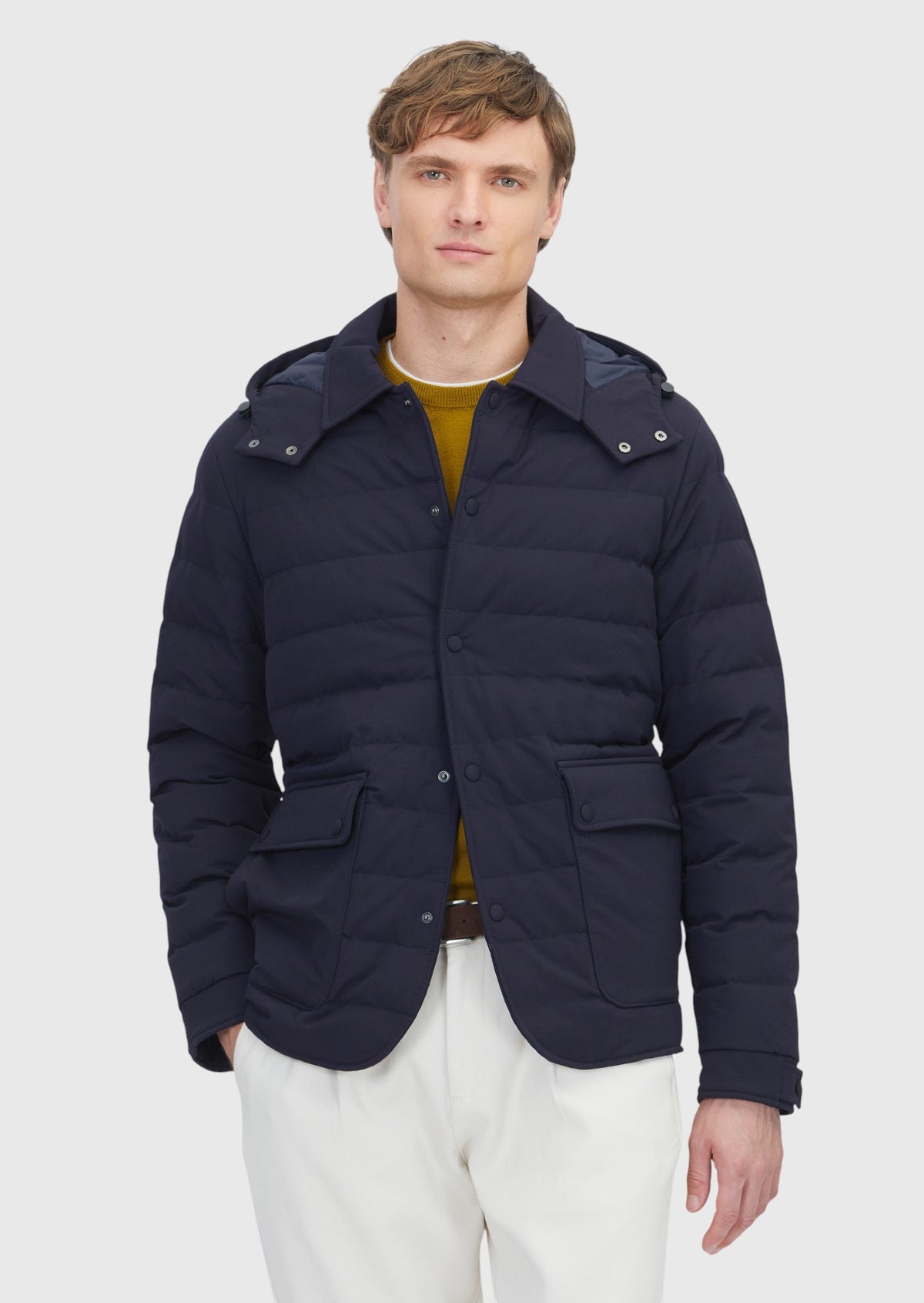 Lacivert Regular Fit Kapüşonlu Dokuma Mont
