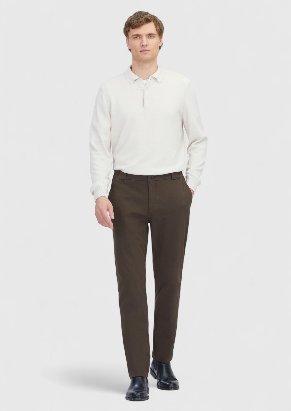 Khaki Weaving Jogging Fit Casual Cotton Blended Trousers