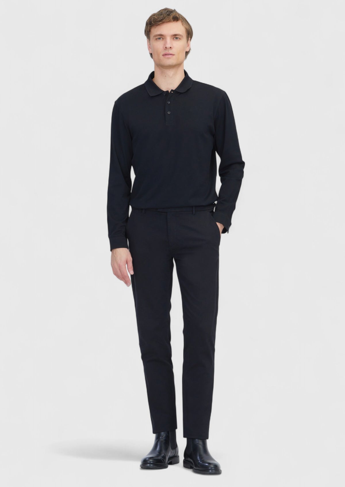 Siyah Düz Dokuma Regular Fit Casual Pamuk Karışımlı Pantolon