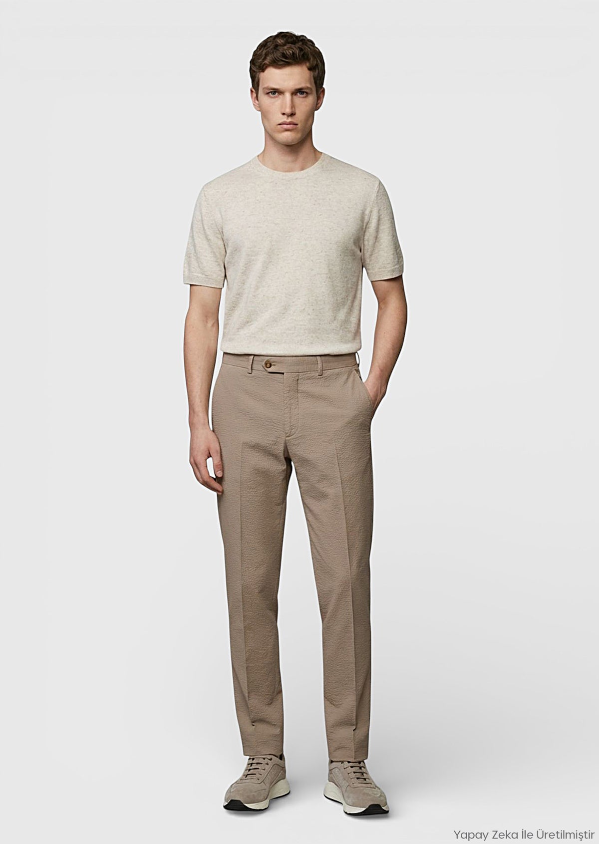Bej Fitilli Kumaş Modern Fit Kadife Klasik Pamuk Karışımlı Pantolon