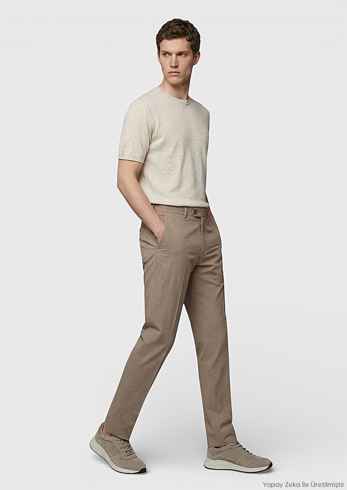 Bej Fitilli Kumaş Modern Fit Kadife Klasik Pamuk Karışımlı Pantolon