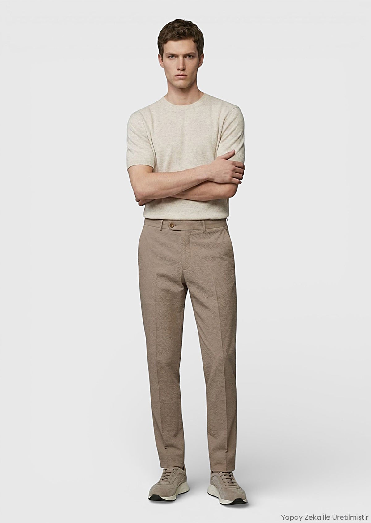 Bej Fitilli Kumaş Modern Fit Kadife Klasik Pamuk Karışımlı Pantolon