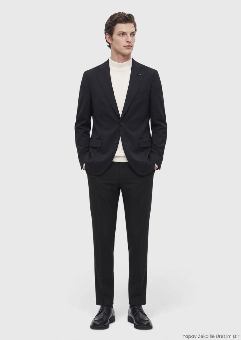 Siyah Shirt Shoulder Slim Fit %100 Yün Ceket
