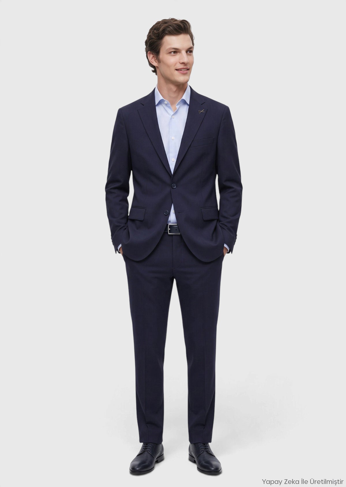 Lacivert Düz Modern Fit %100 Yün Takım Elbise