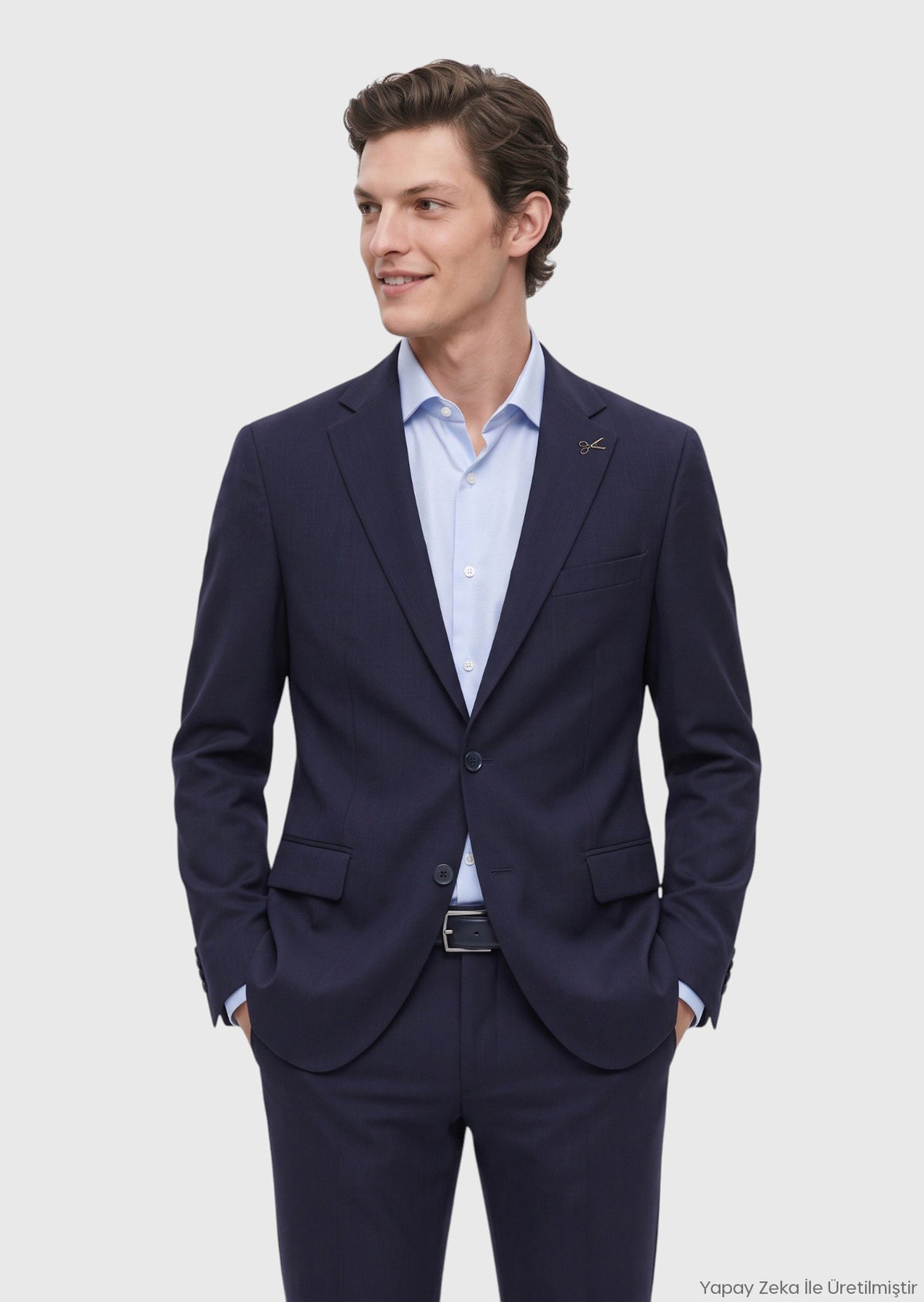 Lacivert Düz Modern Fit %100 Yün Takım Elbise