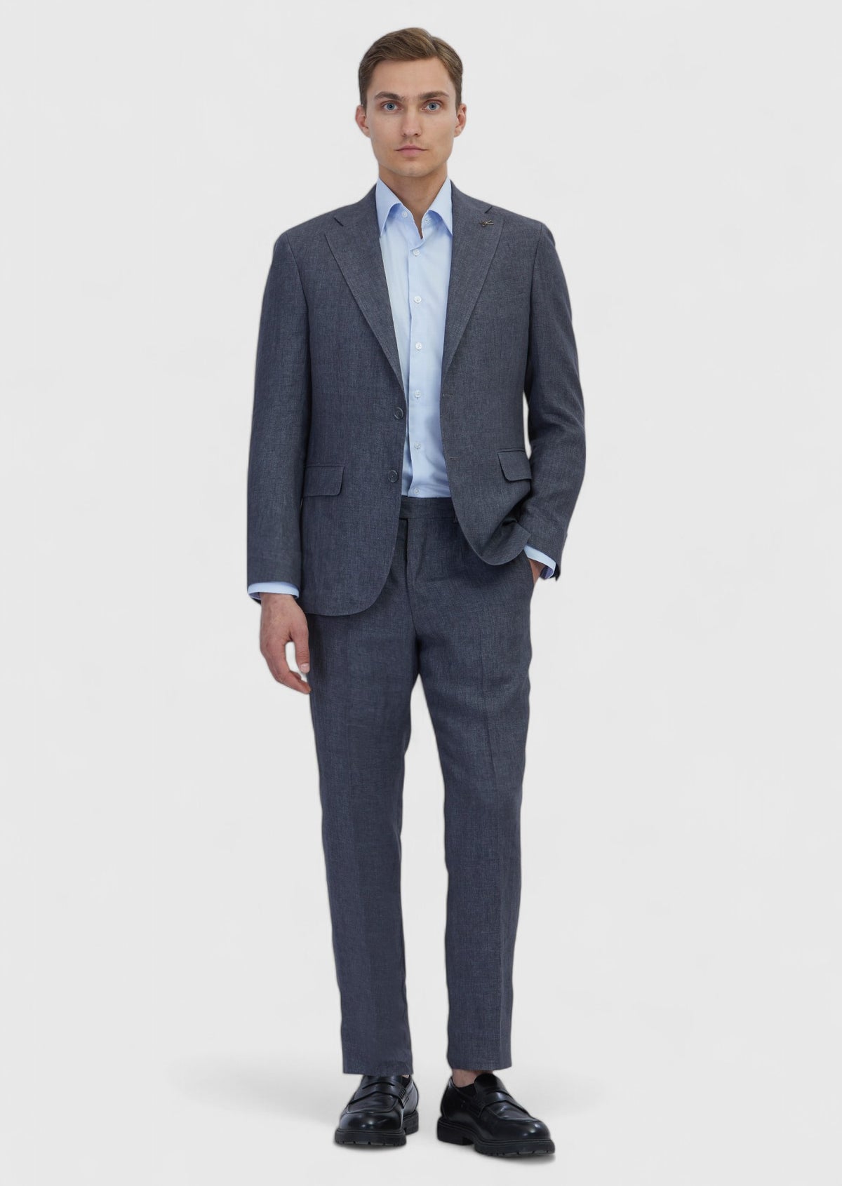 Füme Düz Zeroweight Slim Fit %100 Keten Takım Elbise