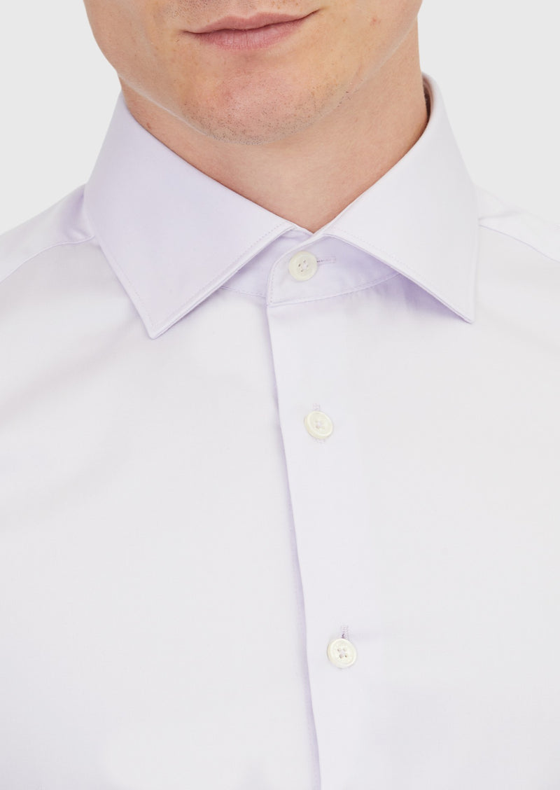 Lila Düz Slim Fit Uzun Dokuma Klasik %100 Pamuk Gömlek