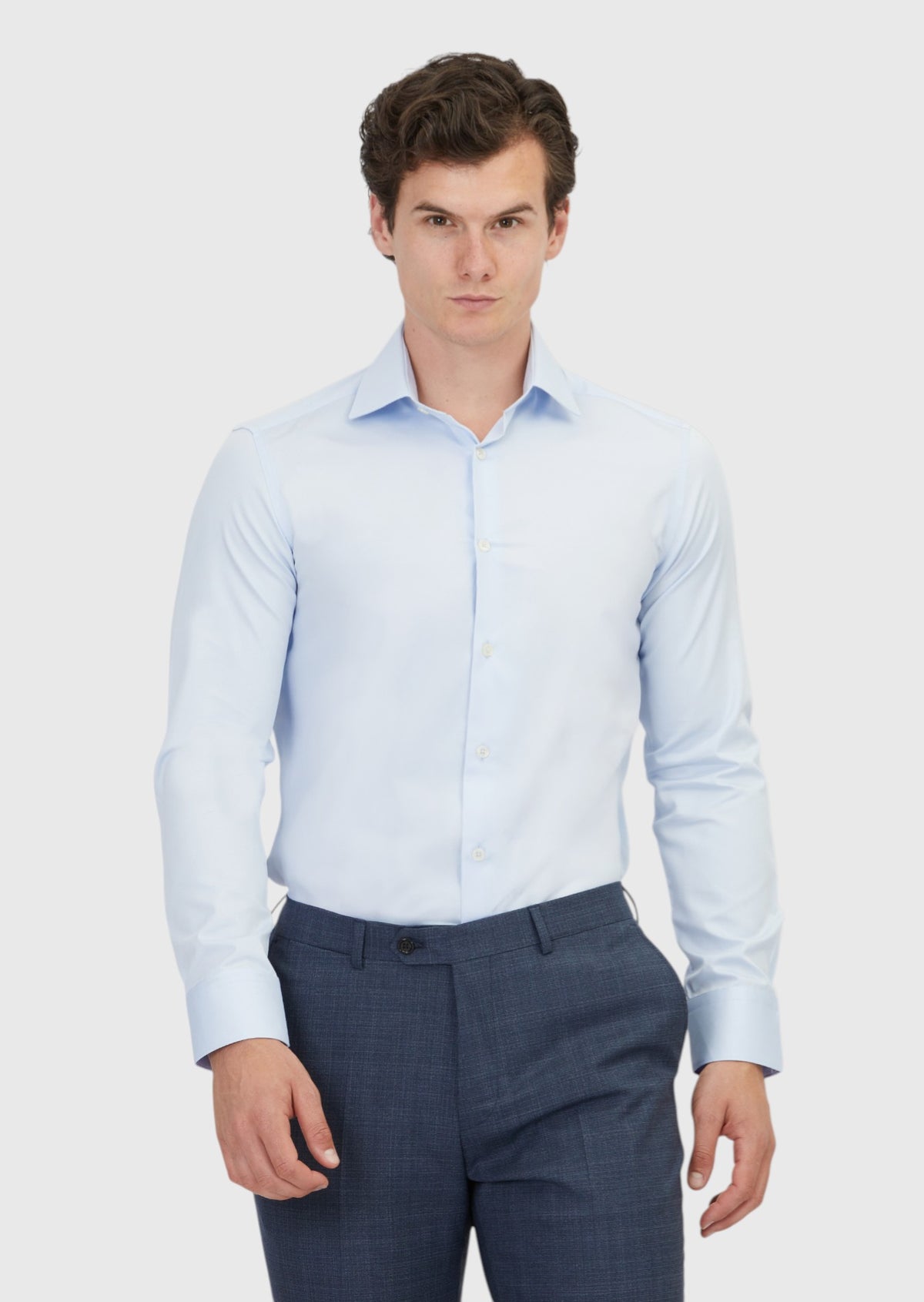 Açık Mavi Düz Slim Fit Uzun Dokuma Klasik %100 Pamuk Gömlek