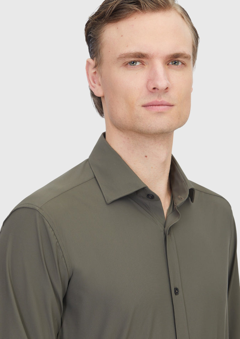 Haki Düz Regular Fit Uzun Klasik Gömlek