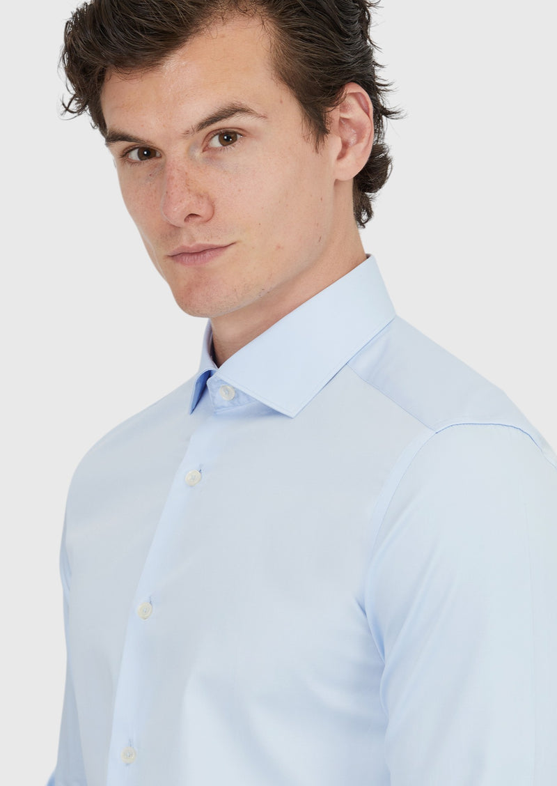 Koyu Mavi Düz Slim Fit Uzun Dokuma Klasik %100 Pamuk Gömlek