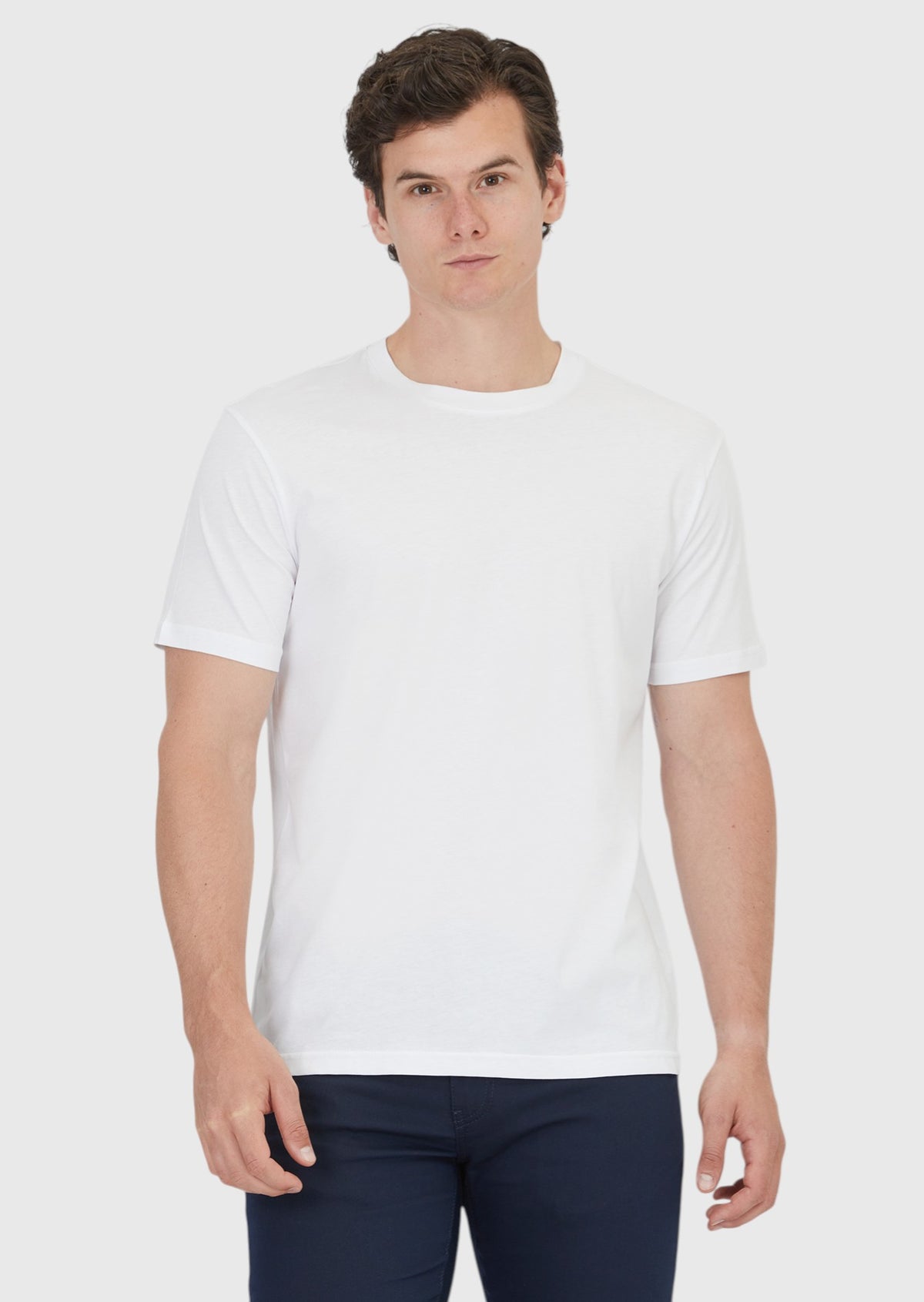 Beyaz Düz Bisiklet Yaka %100 Pamuk T-Shirt