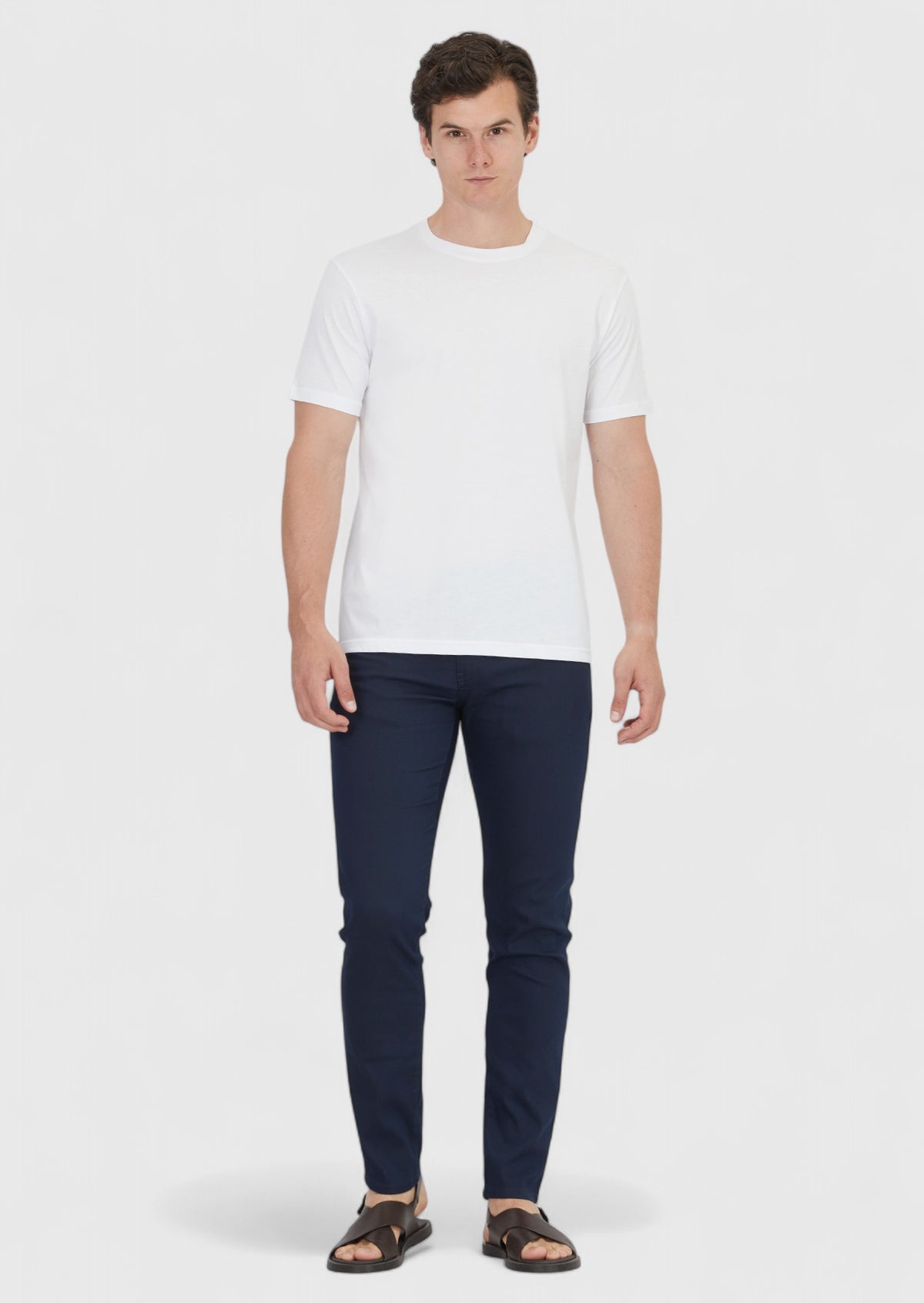 Beyaz Düz Bisiklet Yaka %100 Pamuk T-Shirt