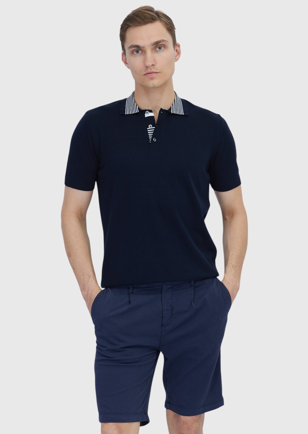 Lacivert Düz Polo Yaka %100 Pamuk T-Shirt