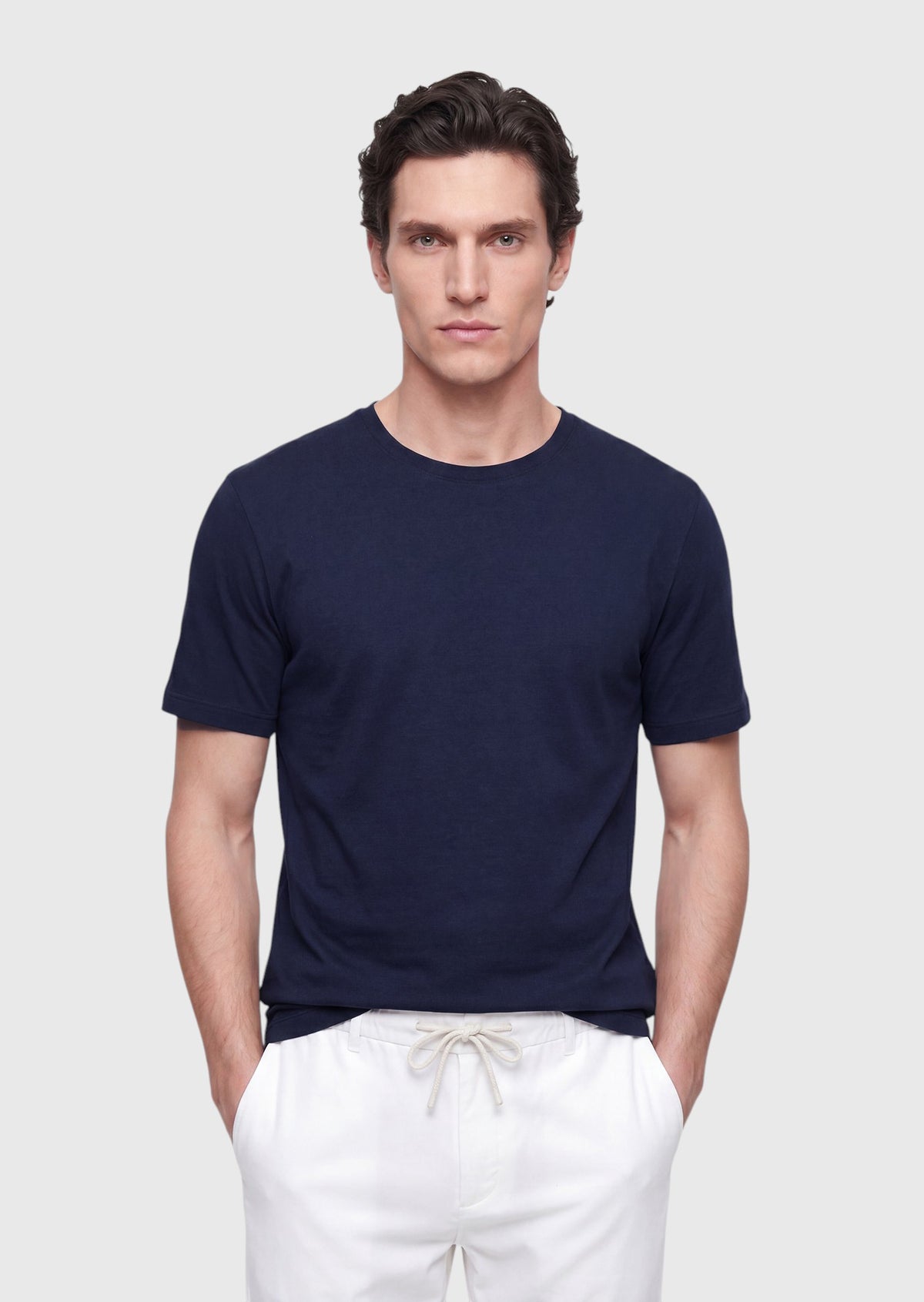 Lacivert Düz Bisiklet Yaka %100 Pamuk T-Shirt