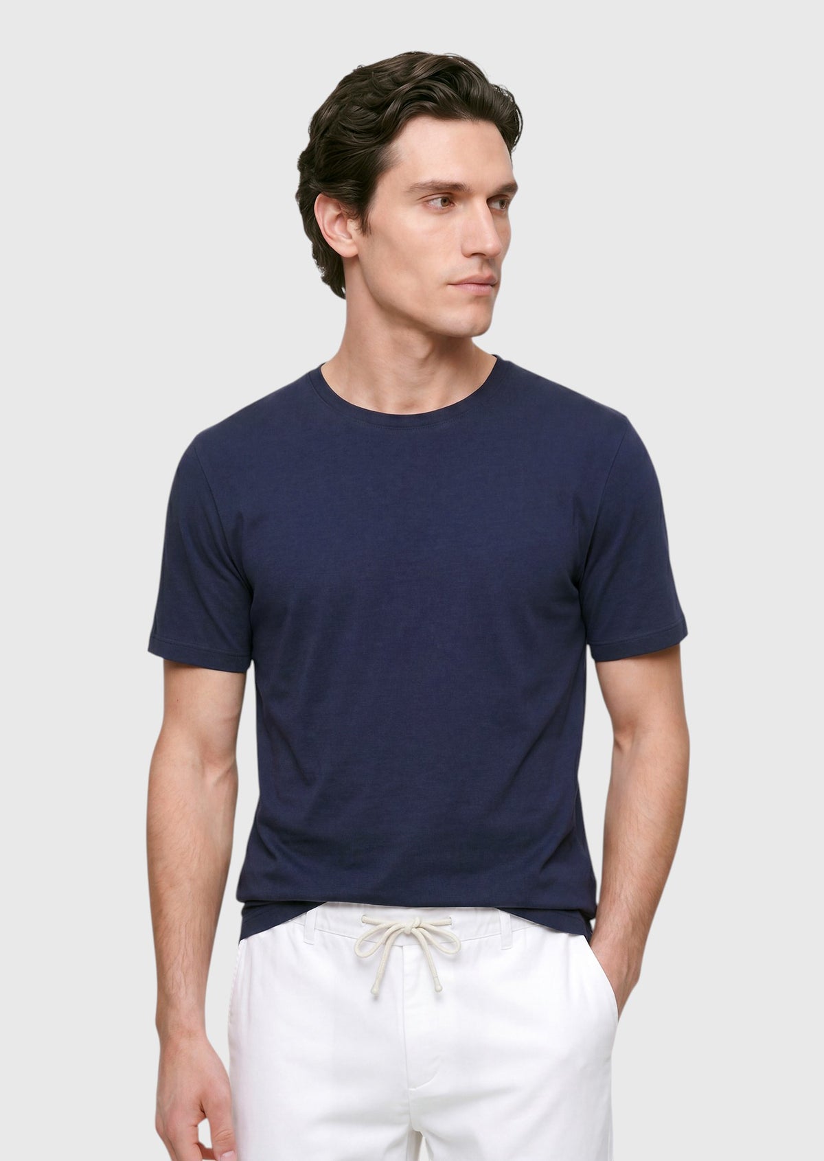 Lacivert Düz Bisiklet Yaka %100 Pamuk T-Shirt