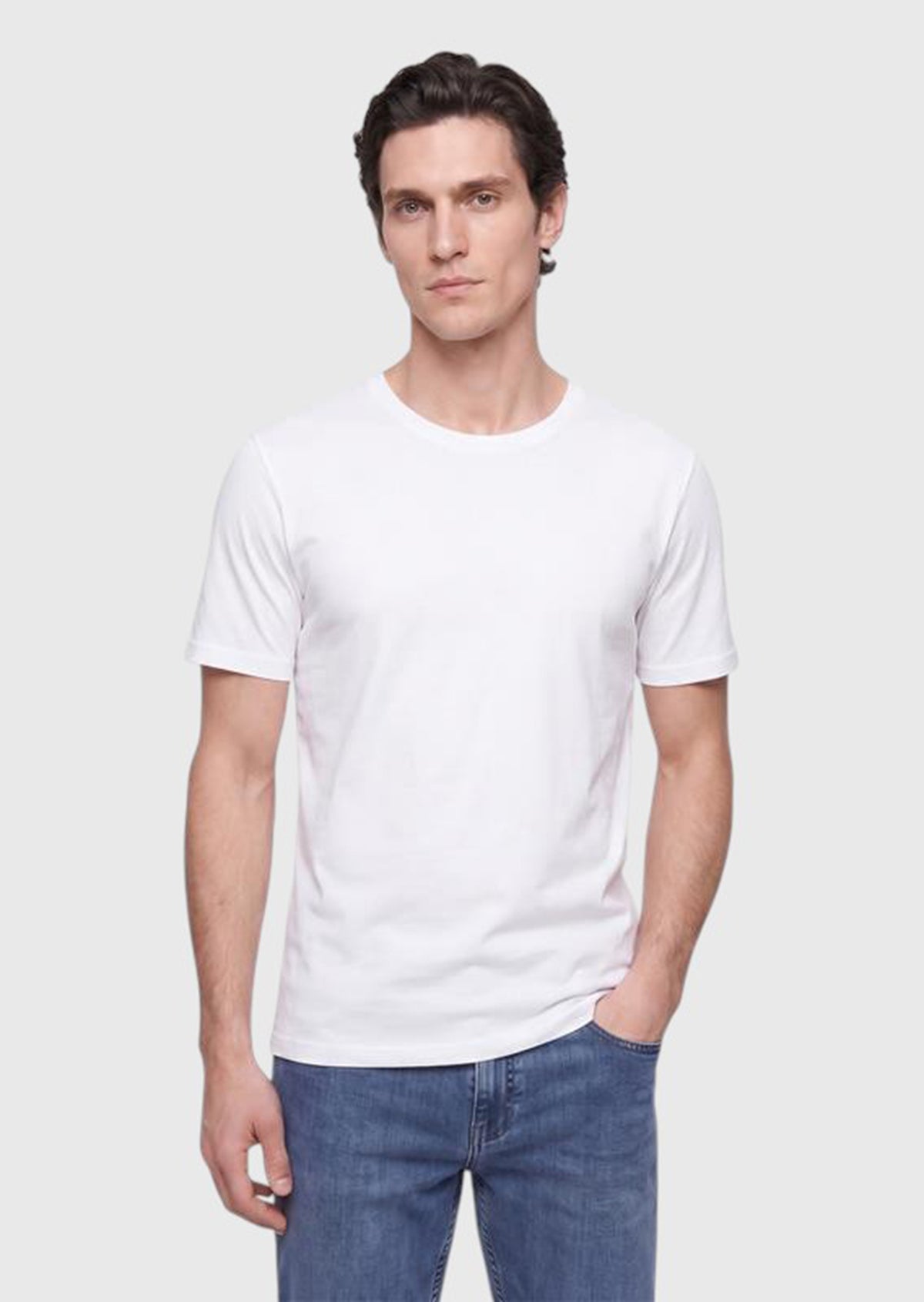 Beyaz Düz Bisiklet Yaka %100 Pamuk T-Shirt