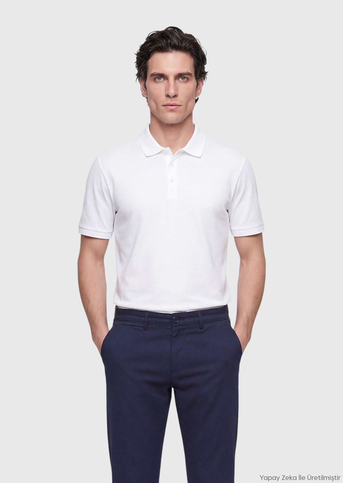 Beyaz Düz Polo Yaka %100 Pamuk T-Shirt