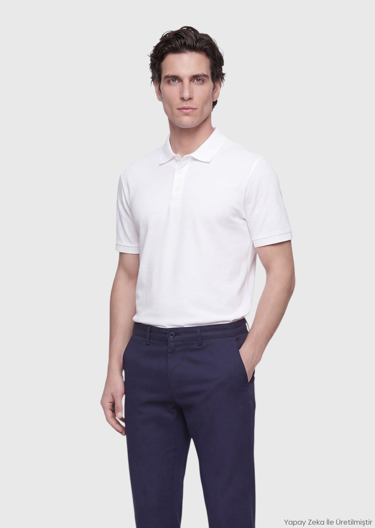 Beyaz Düz Polo Yaka %100 Pamuk T-Shirt