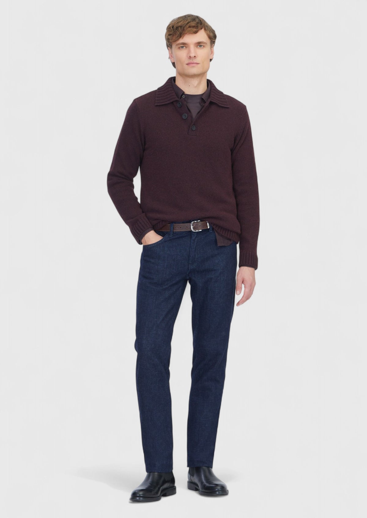 Navy Blue Slim Fit Denim Cotton Blended Trousers