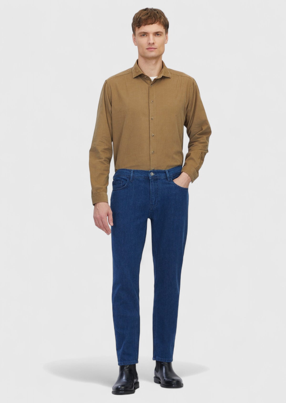 Blue Slim Fit Denim Cotton Blended Trousers