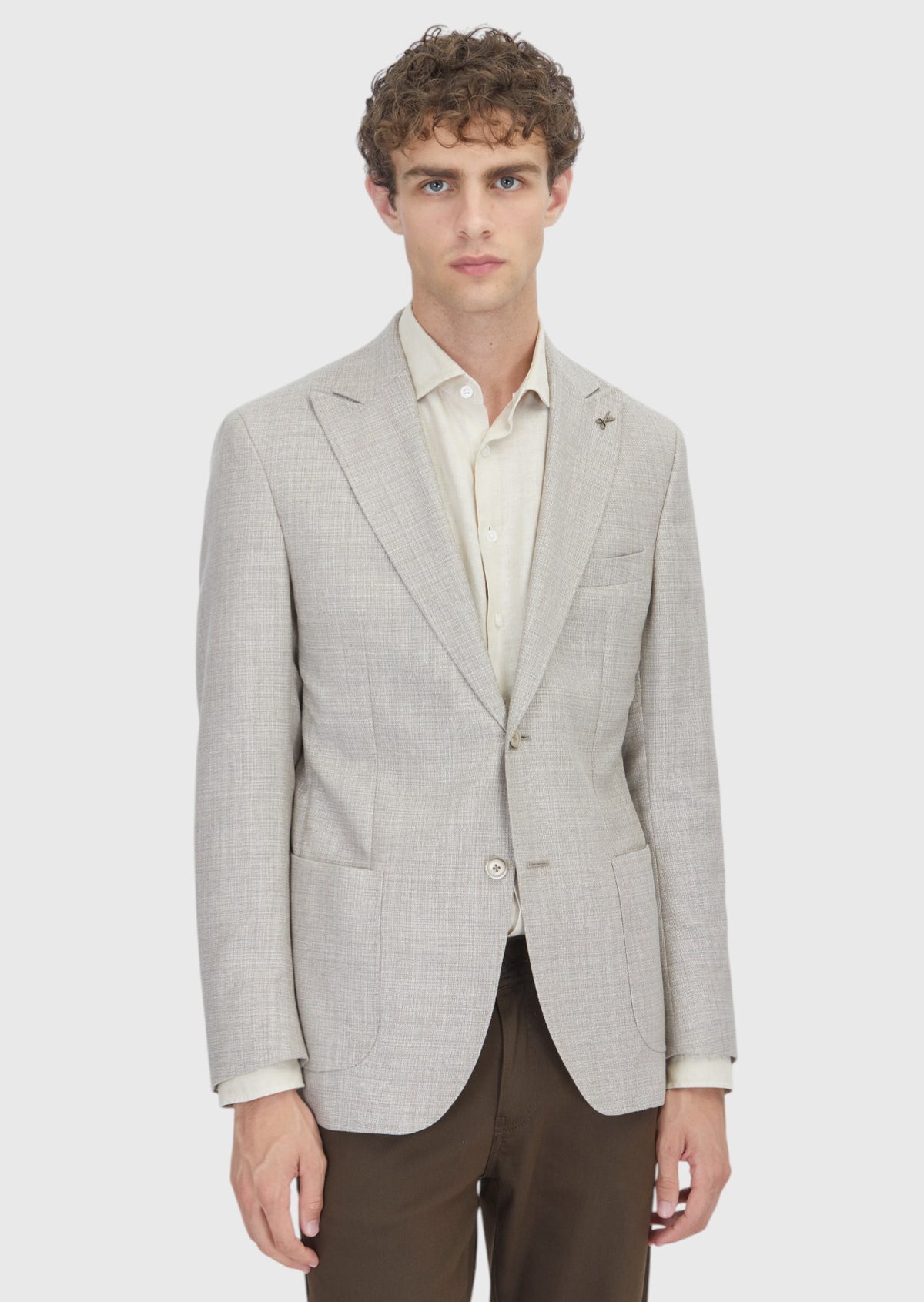 Bej Desenli Zeroweight Slim Fit İpek Karışımlı Ceket
