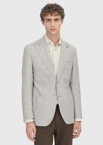 Bej Desenli Zeroweight Slim Fit İpek Karışımlı Ceket