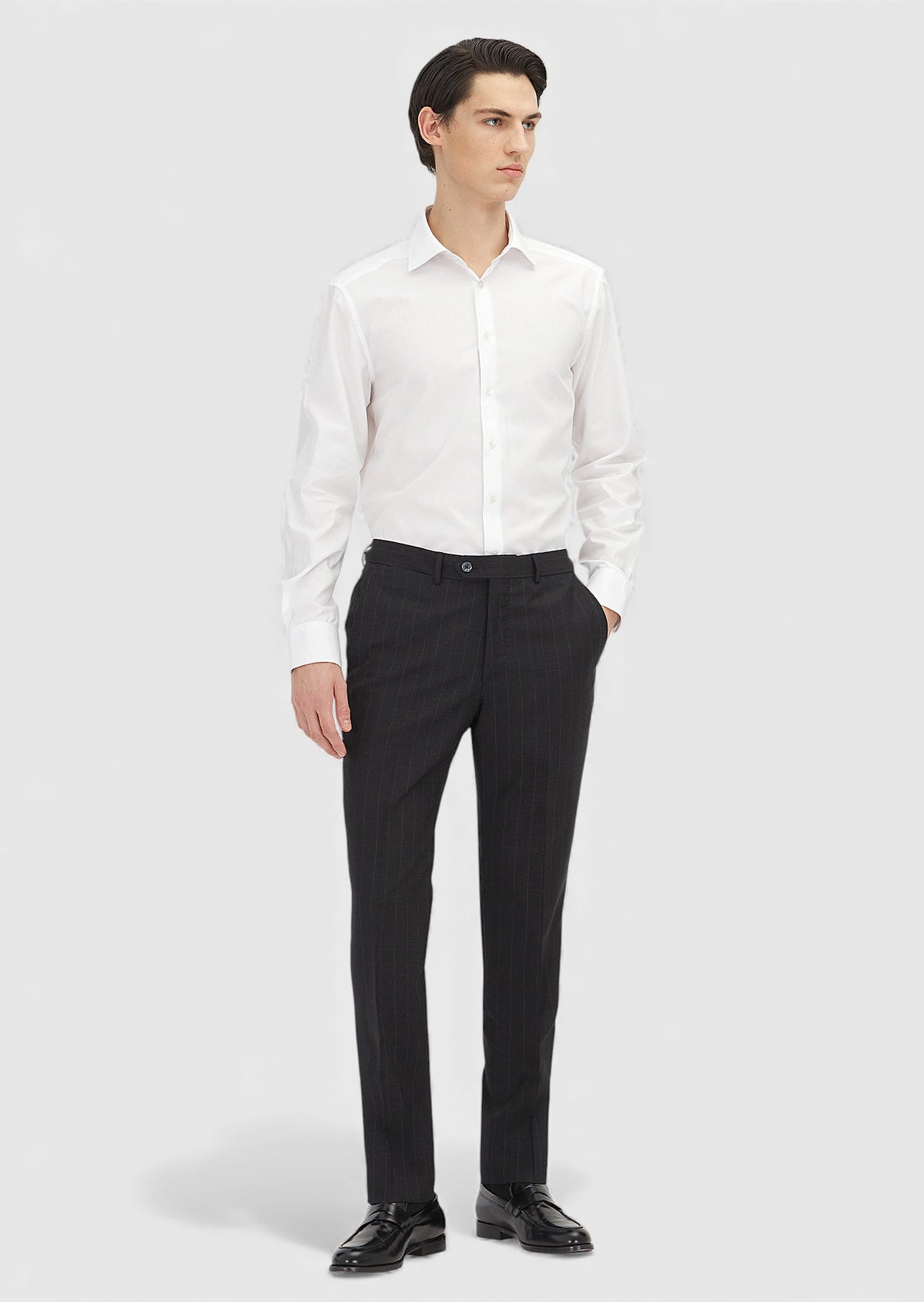 White Plain Regular Fit Long Weaving Classical 100% Cotton Shirt