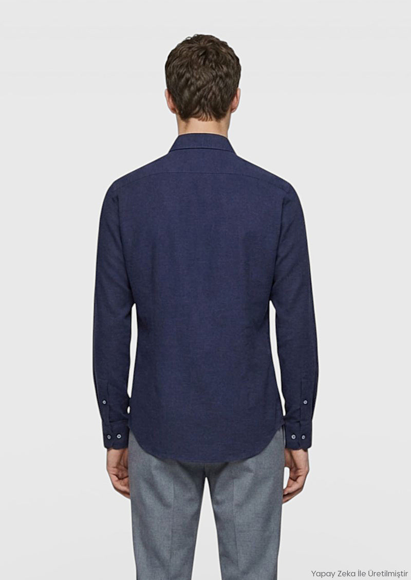 Açık Lacivert Düz Casual Fit Uzun Dokuma Casual %100 Pamuk Gömlek