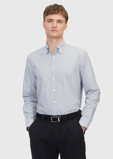 Gri Çizgili Casual Fit Uzun Dokuma Casual %100 Pamuk Gömlek
