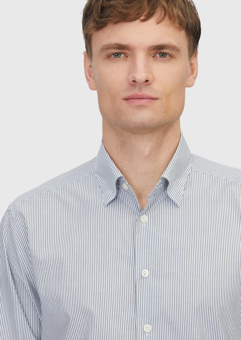 Gri Çizgili Casual Fit Uzun Dokuma Casual %100 Pamuk Gömlek