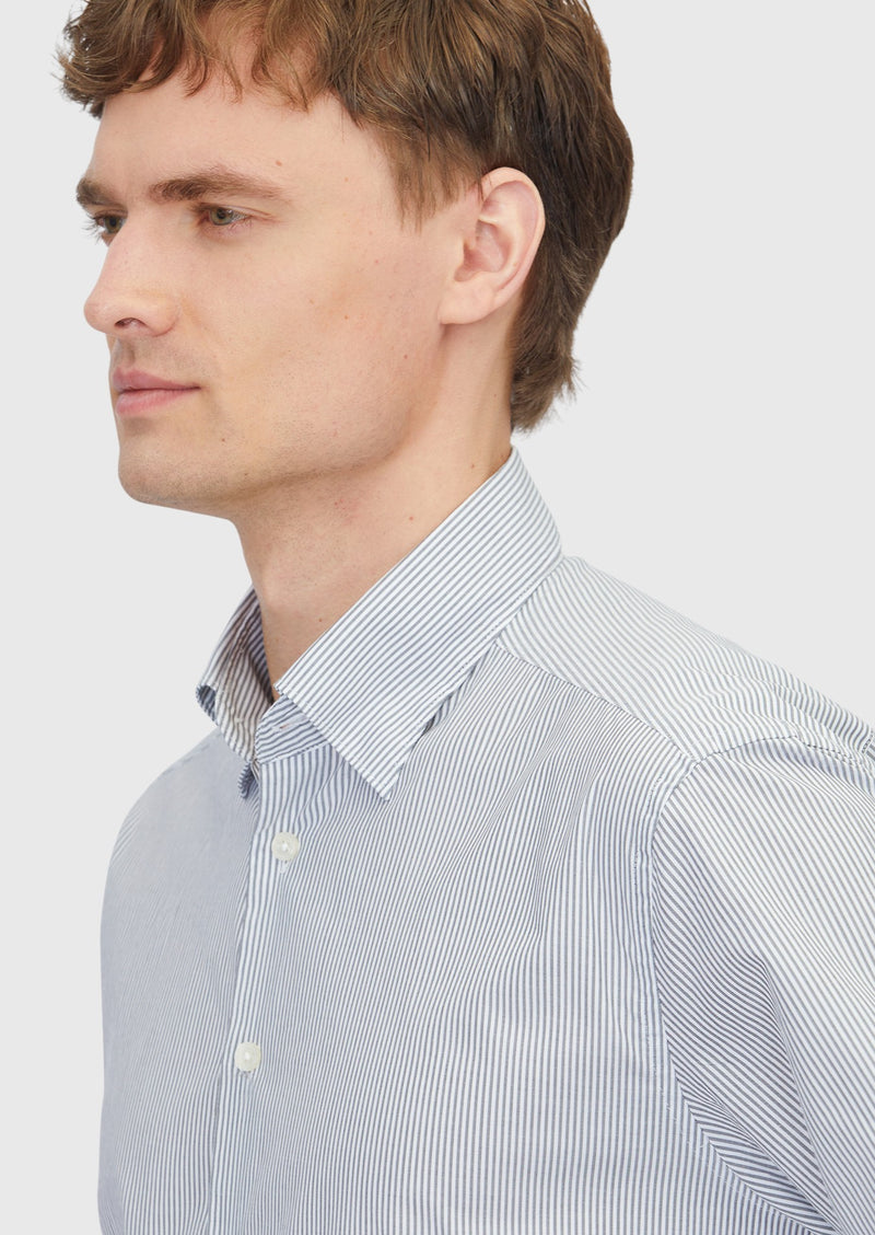 Gri Çizgili Casual Fit Uzun Dokuma Casual %100 Pamuk Gömlek