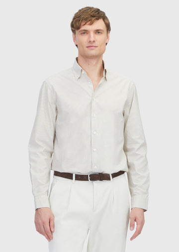 Hardal Çizgili Casual Fit Uzun Dokuma Casual %100 Pamuk Gömlek