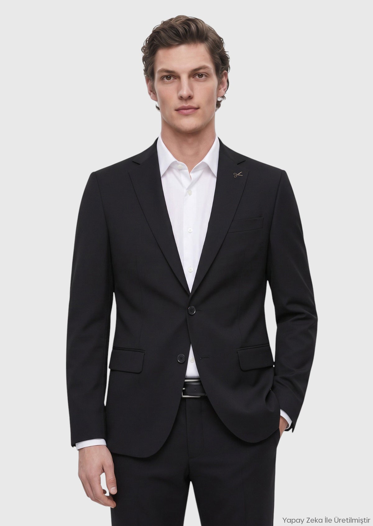Siyah Düz Modern Fit %100 Yün Takım Elbise
