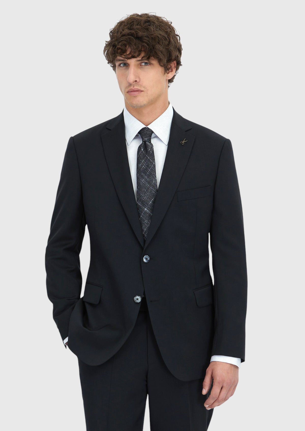 Siyah Düz Regular Fit %100 Yün Takım Elbise