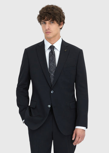 Siyah Düz Regular Fit %100 Yün Takım Elbise