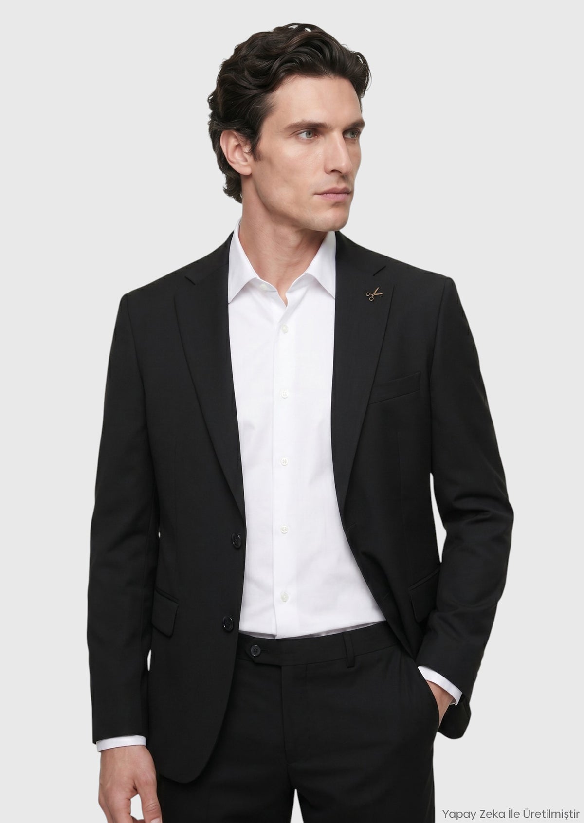 Siyah Düz Modern Fit %100 Yün Takım Elbise